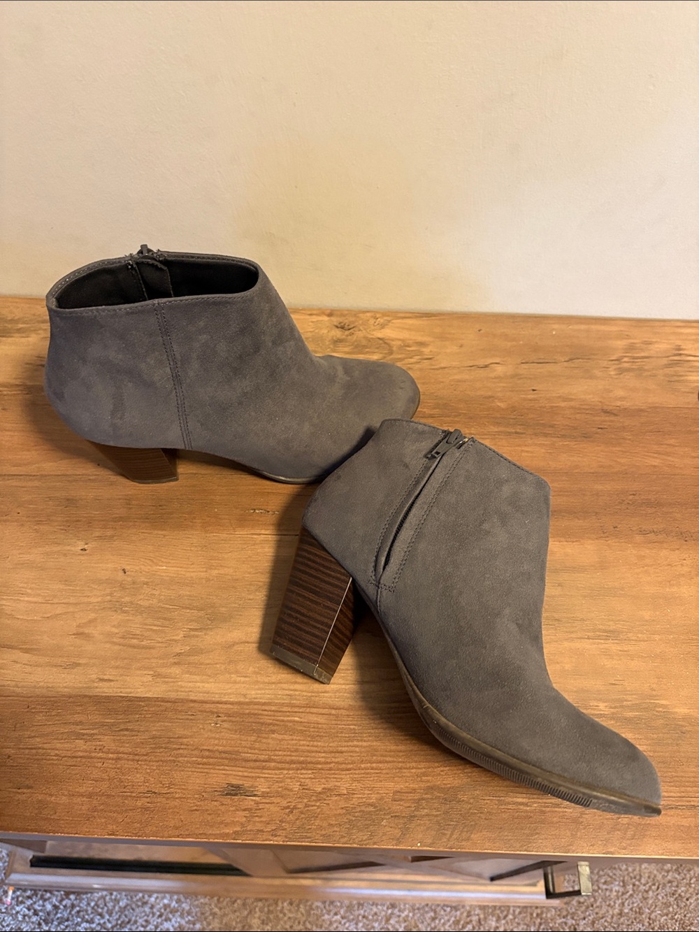 Old Navy Gray Suede Ankle Booties with Block Heel
